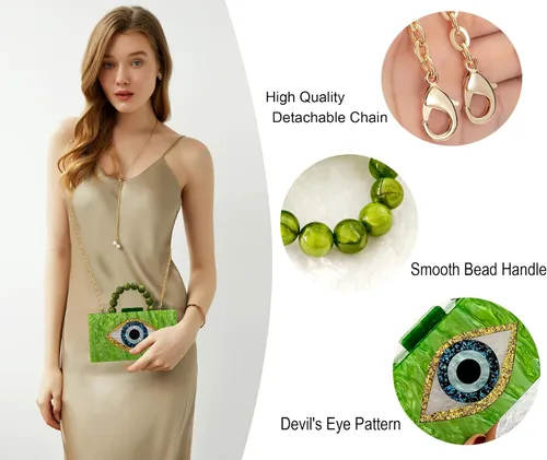 Miniatura 2 de Evil Eye Clutch Purse Acrylic Clutch Marble Evening Handbag for Women with Pearl Handle
