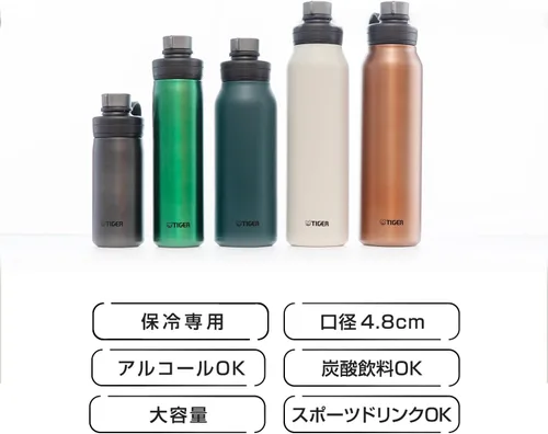 Miniatura 2 de Tiger Botella carbonatada con aislamiento al vacío, 0.3 gal (1.2 L), acero inoxidable, Bebida deportiva y cerveza, gran capacidad, aislamiento