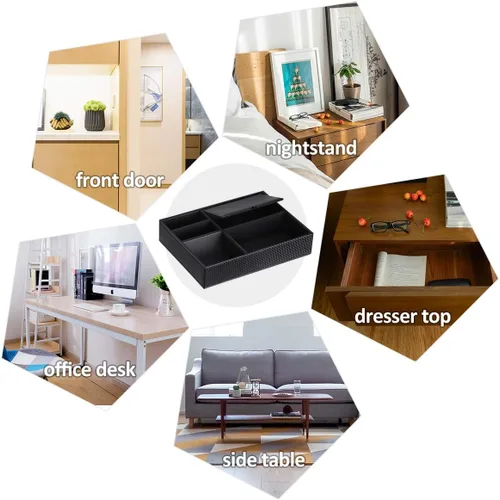 Miniatura 4 de BEWISHOME Bandeja organizadora de aparador para hombre organizador de mesita de noche para accesorios de joyería fibra de carbono piel sintética