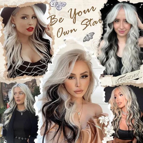 Miniatura 4 de BARSDAR Extensiones de cabello negro con clip, extensiones de cabello con clip de color para mujer, 22 pulgadas, 12 piezas, extensiones sintéticas