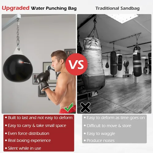 Miniatura 7 de Goplus Bolsa de Agua Aqua, Bolsa de Boxeo Pesada de 180 Libras de 21 Pulgadas / 110 Libras de 18 Pulgadas con Cadena Metálica Ajustable, Manguera