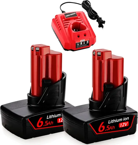 Miniatura 9 de energup Paquete de 2 baterías de repuesto de 6500mAh 12V para Mil-Waukee de 12 voltios + kit de cargador, para 48-11-2440 48-11-2411 48-11-2410