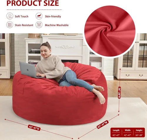 Miniatura 332 de Puf de 5 pies, puf grande con relleno de espuma viscoelástica, sofá puff esponjoso con funda de terciopelo holandés, puf redondo para sala de estar