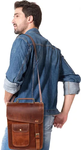 Miniatura 2 de Bolso de mensajero de cuero, bolso de hombro, bolso cruzado vintage para mujeres y hombres, bolso de lona para hombre, cartera de hombre