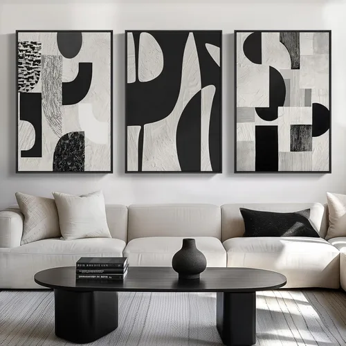 Miniatura 8 de Arte abstracto neutro en blanco y negro para sala de estar, 3 cuadros de impresiones en lienzo, para paredes, imágenes geométricas minimalistas