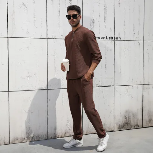 Miniatura 70 de FZNHQL Conjunto deportivo de moda para hombre, 2 piezas, casual, atlético, para correr, manga corta/larga, conjunto para hombre