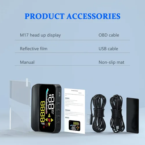 Miniatura 9 de Liiiyuan HUD M17, pantalla frontal OBD2 y GPS sistema dual velocímetro para coche, velocímetro digital con velocidad, dirección de viaje y alarma