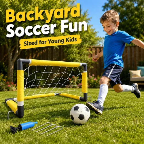 Miniatura 4 de Juego de portería de fútbol para niños con pelota, bomba y red, juguete deportivo portátil al aire libre para diversión de verano, fácil