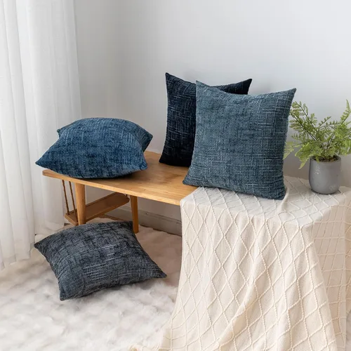 Miniatura 7 de Fundas de almohada decorativas de 18 x 18 pulgadas, juego de 4, suaves, sólidas, de estilo granja, fundas de almohada de chenilla para sofá, fundas