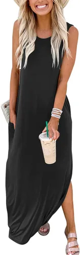 Miniatura 3 de ANRABESS - Vestido largo, informal y holgado para mujer, sin mangas, con bolsillos y abertura, para playa