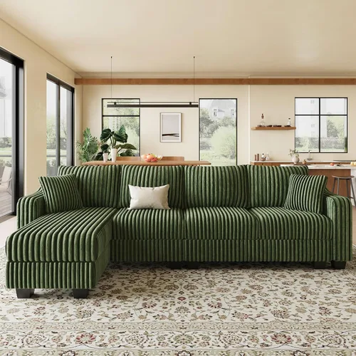 Miniatura 15 de Belffin - Sofá seccional convertible con chaise, sofá seccional en forma de L, sofá reversible de esquina tapizado para sala de estar, de corduroy
