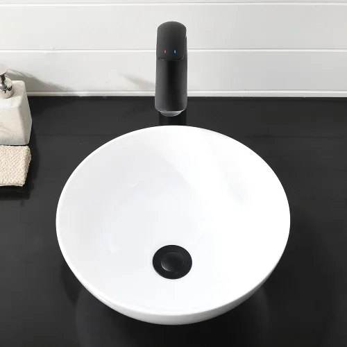 Miniatura 8 de Fregadero redondo de baño de 13 x 13 pulgadas, fregadero pequeño sobre mostrador, lavabo de porcelana blanca de cerámica