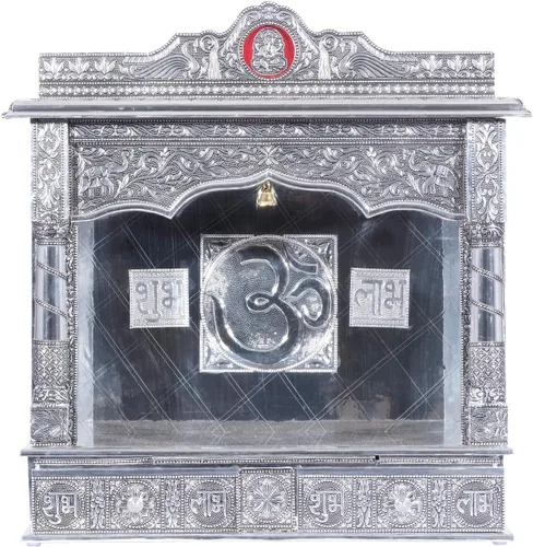Mandir de plata para el hogar - blanco oxidado - sin puerta (grande)