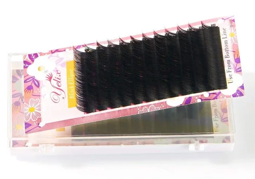 Miniatura 3 de Extensiones de pestañas planas de color negro mate, puntas divididas individuales, suaves y ligeras, pestañas elipse para uso profesional, 0.008 in