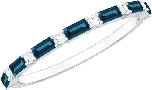 Natural London Blue Topaz Diamond Half Eternity Anillo de calidad AAA, anillo apilable de topacio certificado – con joyero