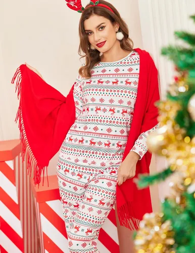 Miniatura 43 de Ekouaer Conjunto de pijama de manga larga para mujer, ropa de dormir suave con cuello redondo y bolsillos