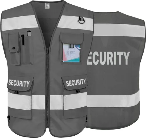 Miniatura 8 de TCCFCCT Chaleco de Seguridad de Malla para Guardia de Seguridad 9 Bolsillos Chaleco de Seguridad Reflectante de Alta Visibilidad para Hombres