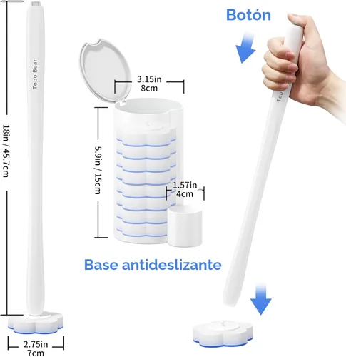 Miniatura 2 de Topo Bear Cepillo desechable para inodoro con 40 recambios de varita de inodoro, varitas limpiadoras de inodoro, kit de inicio de sistema