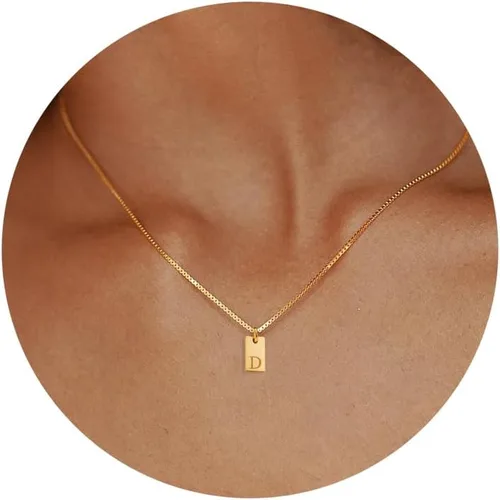 Collares con iniciales para mujer, delicado collar con letra de oro de 14 quilates, chapado en oro de 14 quilates, collar con inicial de oro simple,