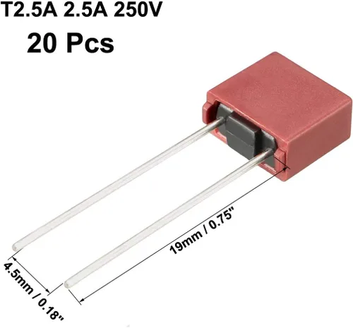 Miniatura 2 de uxcell 20pcs DIP montado en miniatura cuadrado lento golpe micro fusible T2.5A 2.5A 250V rojo