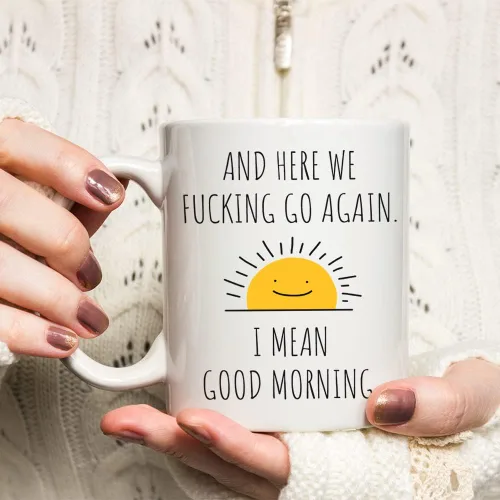 Miniatura 3 de Fatbaby Taza de café divertida para mujeres y hombres, Here We Fucking Go Again I Mean Good Morning, regalos de cumpleaños y Navidad, regalos
