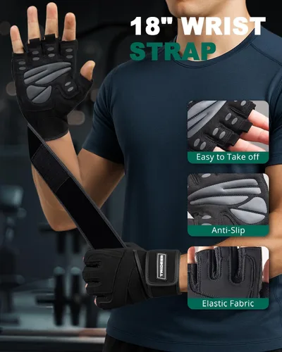 Miniatura 5 de Trideer Guantes de entrenamiento para hombres, guantes para levantamiento de pesas con soporte para muñeca, protección completa de la palma y agarre
