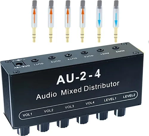 1/8 "entrada auxiliar mezcla 2 en 4 canales salida caja de auriculares amplificador de auriculares 0.138 in mezclador 1/8 pulgadas estéreo
