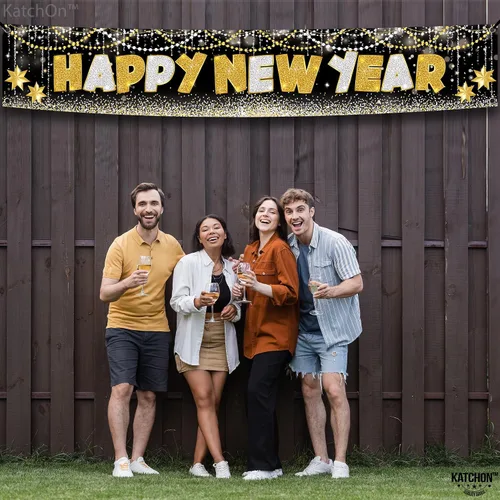 Miniatura 5 de KatchOn, XtraLarge Pancarta de Feliz Año Nuevo 2026-120X20 Pulgadas Letrero de Jardín de Año Nuevo para Decoraciones de Nochevieja 2026 Pancarta