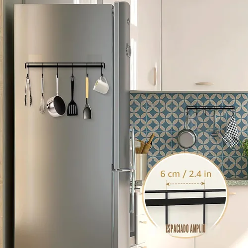 Miniatura 5 de Perchero de Utensilios de Cocina, Soporte de Utensilios Adhesivo de Pared con 12 Ganchos, Ahorro de Espacio y Sin Taladrar, Negro, 2 Piezas