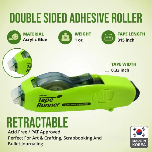Miniatura 2 de TAPE RUNNER - Adhesivo de doble cara con rodillo dispensador incluido - Sin ácidos, pegajoso, transparente - Ideal para álbumes de recortes