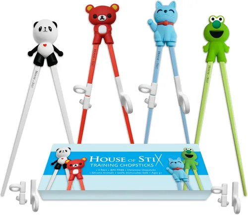 Palillos de entrenamiento para niños para niños pequeños, niños y adultos – Ayudantes de dedos removibles, diseño de animales, libre de BPA, apto