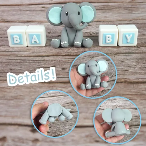Miniatura 3 de Decoración de pastel de elefante, decoración de pastel de elefante, letra azul, bola de perla blanca para temática de elefante, suministros