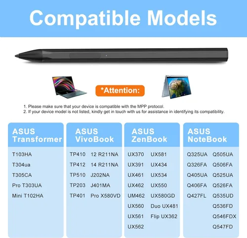 Miniatura 2 de ASUS - Lápiz óptico para transformador/Vivobook Flip/portátil, pantalla táctil, recargable, sensibilidad a la presión 4096, protocolo Microsoft MPP