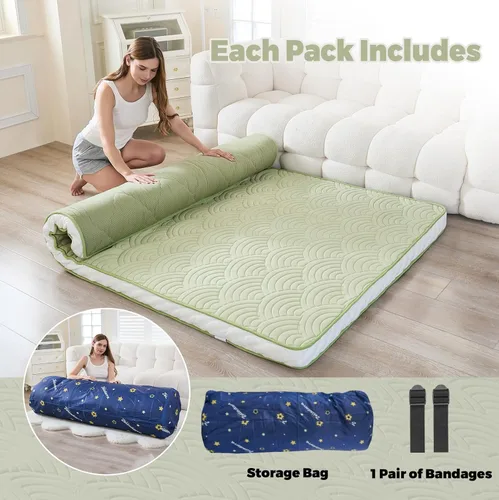 Miniatura 3 de Zelladorra Colchón de suelo japonés, colchón tipo futón acolchado con fondo antideslizante, cama de piso plegable con bolsa de almacenamiento y Verde