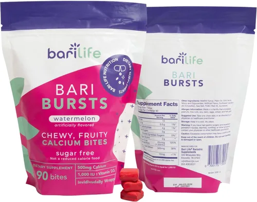 Miniatura 3 de Masticables bariátricos de calcio con 1000 UI de vitamina D3, ideal para pacientes bariátricos, BariBurst de Bari Life (sandía)