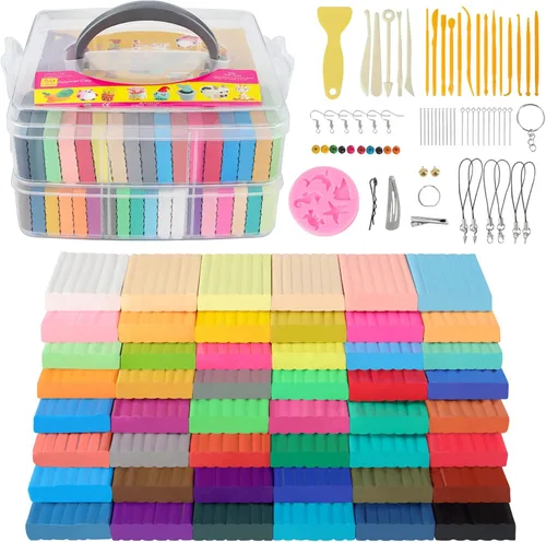 Juegos de arcilla polimérica, arcilla de modelado de horno de 50 colores para niños, herramientas y accesorios de escultura, arcilla modelo de 50-1
