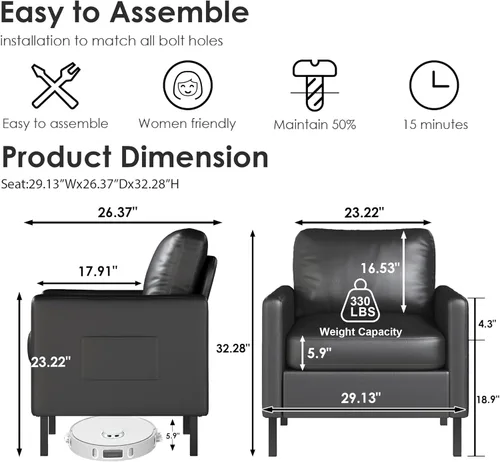 Miniatura 2 de STHOUYN Juego de 2 sillas decorativas de piel sintética negra con brazos, moderna silla de oficina pequeña, sillas de sala de espera para sala
