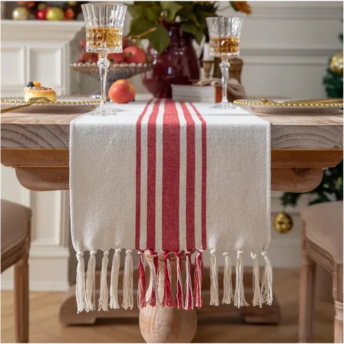 Miniatura 8 de Camino de mesa bohemio para decoración moderna de granja, decoración de mesa de comedor de 13 x 72 pulgadas de largo con borlas hechas a mano