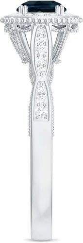 Miniatura 8 de Anillo de compromiso con halo de diamantes de topacio azul londinense certificado, calidad AAA, anillo de diamantes de topacio azul natural