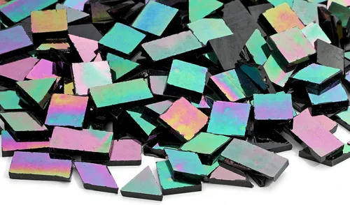 Miniatura 2 de Lanyani Azulejos de mosaico de vidrio para manualidades, 4 formas mixtas de vidrieras Tiffany, 200 piezas, Negro iridiscente.