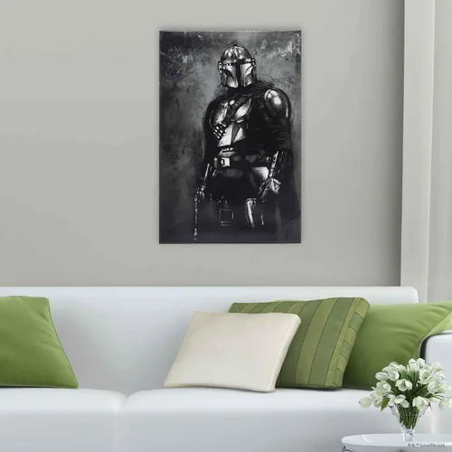 Miniatura 5 de Open Road Brands Disney Star Wars Mandalorian Gallery - Lienzo decorativo para pared, pintura mandaloriana en blanco y negro para cueva de hombre