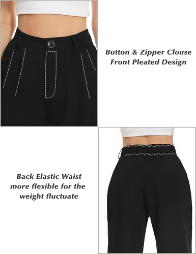 Miniatura 3 de Tapata Pantalones de pierna ancha para mujer, pantalones de vestir de cintura alta, casuales, elásticos, bolsillos para el trabajo y negocios