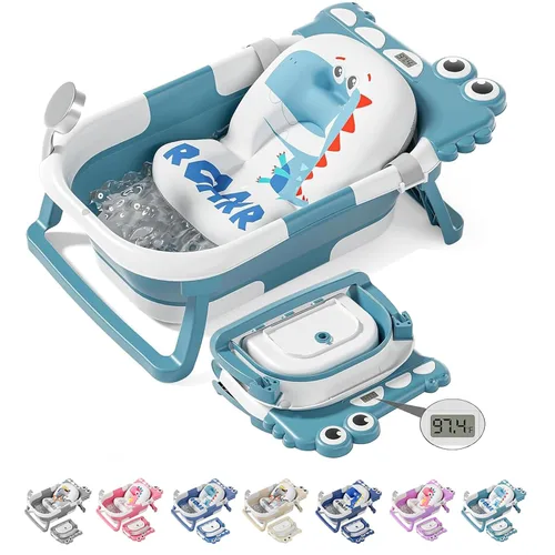 Miniatura 14 de TPN - Bañera plegable para bebés con cojín suave y termómetro en tiempo real, bañera portátil de viaje para recién nacidos e infantes
