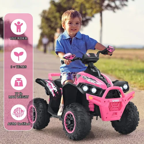 Miniatura 2 de INFANS vehículo de juguete para paseo, ATV eléctrico de 12V con 4 ruedas, vehículo con música, claxon, velocidades alta y baja, luces LED, juguete