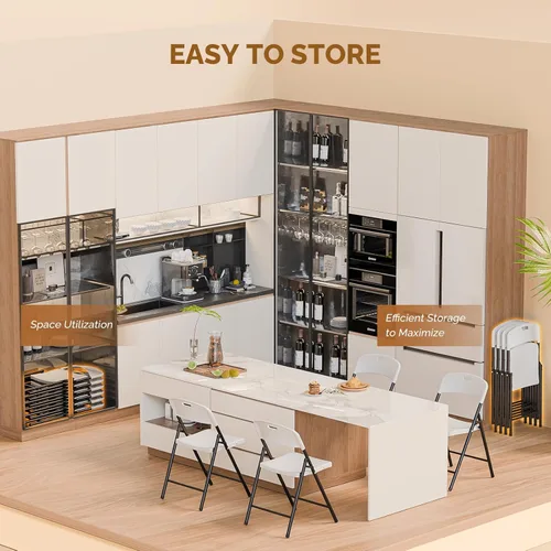 Miniatura 5 de Bonnlo Paquete de 2 sillas plegables de plástico negro, asiento portátil con marco de acero resistente para uso en interiores y exteriores, perfecto
