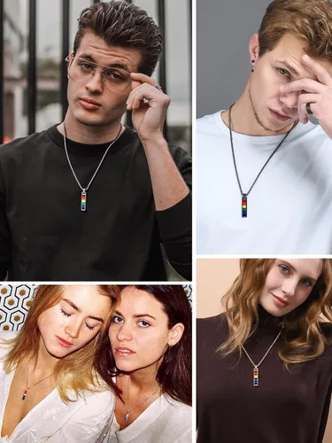 Miniatura 3 de PROSTEEL Collar de acero inoxidable de plata de ley 925, joyería de orgullo gay LGBT, collar con colgante de arco iris, regalo para hombresmujeres