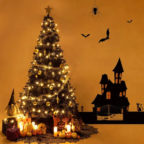 Miniatura 3 de Sunnyglade - Árbol de Navidad artificial de Halloween de 7.5 pies / 2.28 metros, negro premium, 1400 puntas, fácil de montar con soporte para árbol