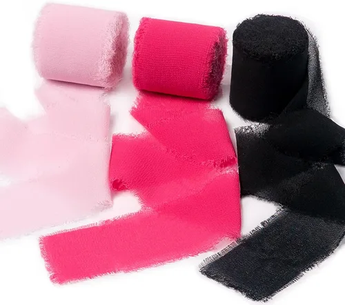 Miniatura 9 de Cinta de gasa, decoración de fiesta del día de San Valentín, 1.5 x 21 yardas, color rosa y rojo deshilachado, cintas de seda hechas a mano