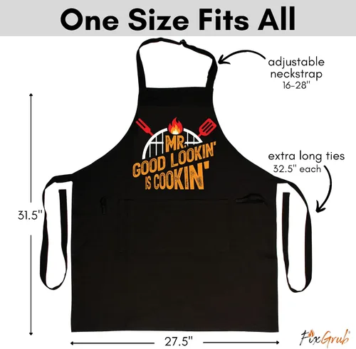 Miniatura 4 de Mr Good Lookin - Delantal de cocina, delantal de cocina para hombres, regalo ideal de Navidad o día del padre, juego de regalo o delantal solo
