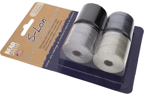 Miniatura 3 de The Beadsmith S-Lon Cordón para Cuentas – Cordón de Nylon Torcido de 0.5 mm para Ensartar, Paquete de 4, Mezcla de Neutrales Fríos, TEX210, 77
